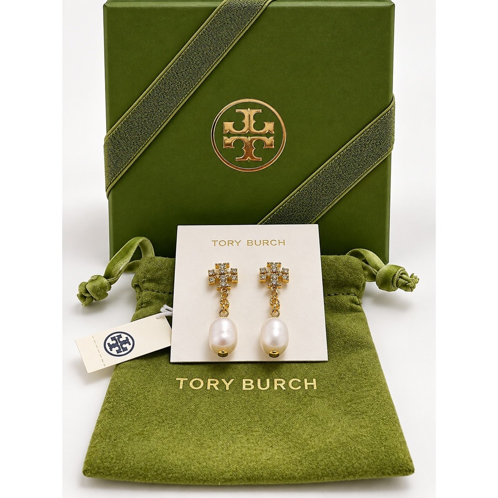 Tory Burch Moon Dance Gold Tone Pearl Drop Earrings/Gift Ready w/ Box & Dustbag!